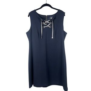 NWOT Tommy Hilfiger Shift Dress, Navy Nautical Stripe Tie, Gold Hardware Size 14